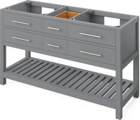 Wavecrest 60'' Grey Vanity, double bowl, Boulder Cultured Marble Vanity Top, two undermount rectangle bowls VKITWAV60GRBOR