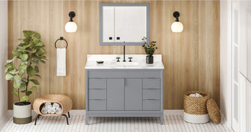 Theodora 48'' Grey Vanity, Calacatta Vienna Quartz Vanity Top, undermount rectangle bowl VKITTHE48GRCQR