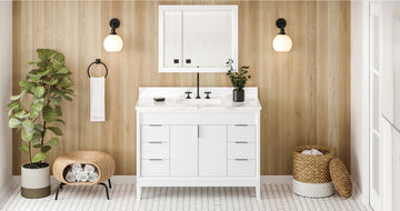 Theodora 48'' White Vanity, Calacatta Vienna Quartz Vanity Top, undermount rectangle bowl VKITTHE48WHCQR