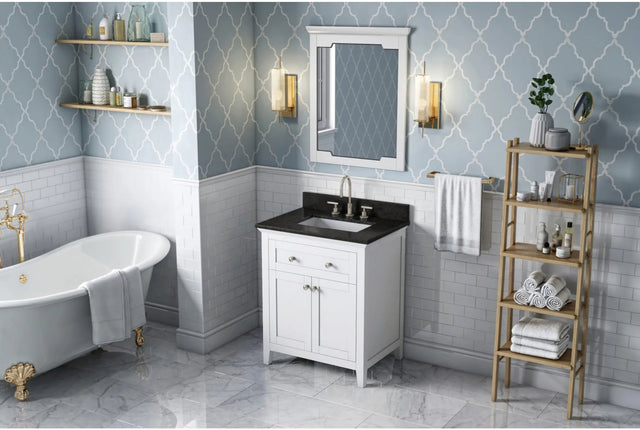 Chatham 30'' White Vanity, Black Granite Vanity Top, undermount rectangle bowl VKITCHA30WHBGR