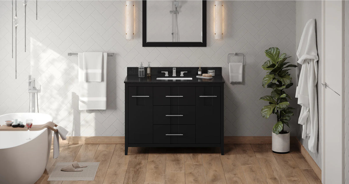 Katara 48'' Black Vanity, Black Granite Vanity Top, undermount rectangle bowl VKITKAT48BKBGR