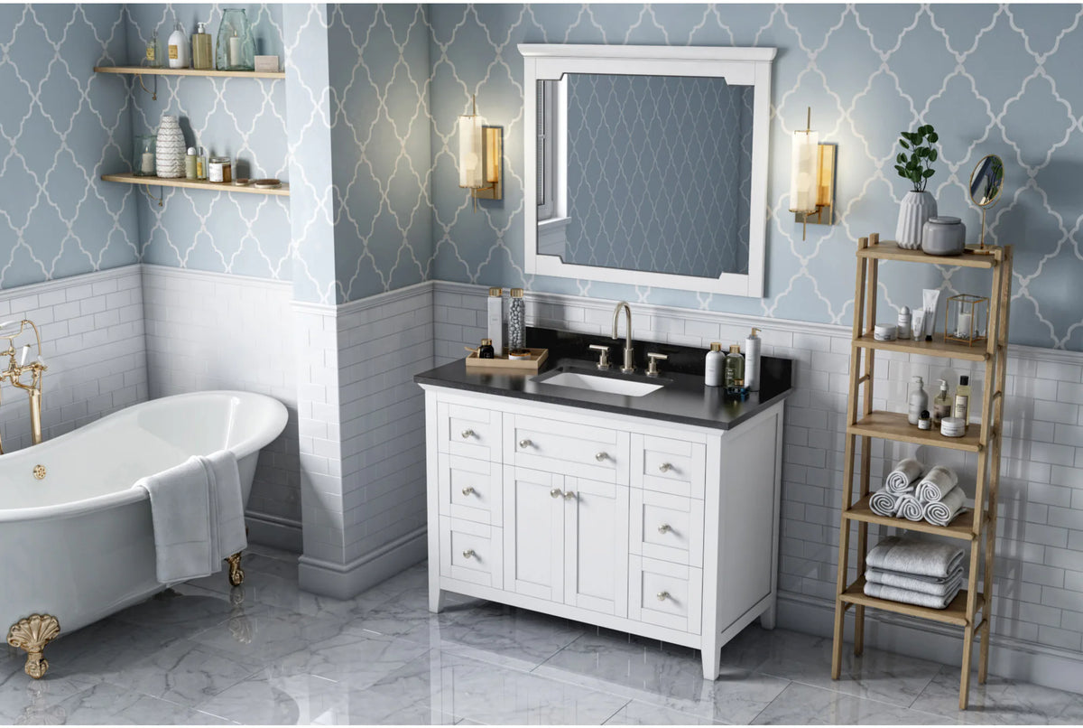 Chatham 48'' White Vanity, Black Granite Vanity Top, undermount rectangle bowl VKITCHA48WHBGR