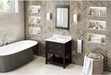 Astoria 30'' Espresso Vanity, White Carrara Marble Vanity Top, undermount rectangle bowl VKITAST30ESWCR