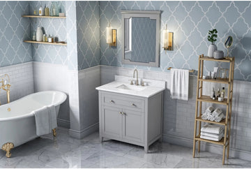 Chatham 36'' Grey Vanity, White Carrara Marble Vanity Top, undermount rectangle bowl VKITCHA36GRWCR