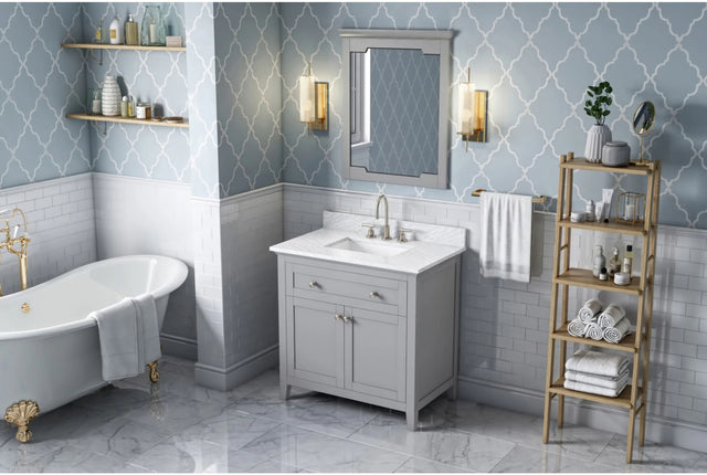 Chatham 36'' Grey Vanity, White Carrara Marble Vanity Top, undermount rectangle bowl VKITCHA36GRWCR