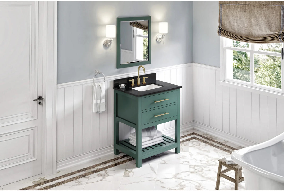 Wavecrest 30'' Forest Green Vanity, Black Granite Vanity Top, undermount rectangle bowl VKITWAV30GNBGR