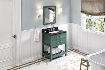 Wavecrest 30'' Forest Green Vanity, Black Granite Vanity Top, undermount rectangle bowl VKITWAV30GNBGR