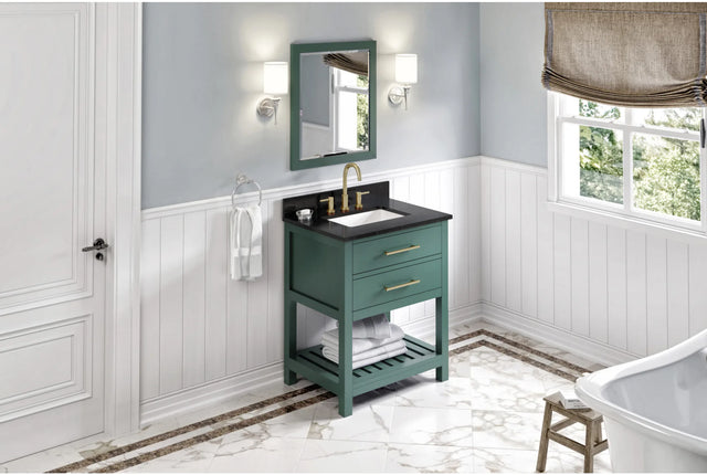 Wavecrest 30'' Forest Green Vanity, Black Granite Vanity Top, undermount rectangle bowl VKITWAV30GNBGR