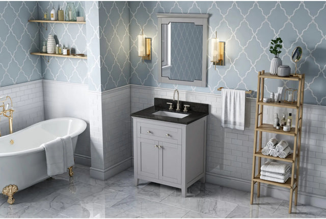 Chatham 30'' Grey Vanity, Black Granite Vanity Top, undermount rectangle bowl VKITCHA30GRBGR