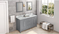 Cade 60'' Grey Vanity, double bowl, White Carrara Marble Vanity Top, undermount rectangle bowl VKITCAD60GRWCR