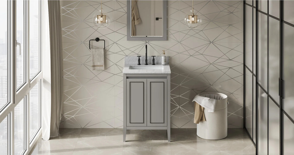 Percival 24'' Grey Vanity, White Carrara Marble Vanity Top, undermount rectangle bowl VKITPER24GRWCR
