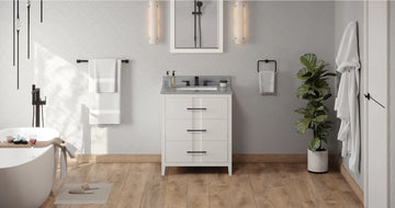 Katara 30'' White Vanity, Steel Grey Cultured Marble Vanity Top, undermount rectangle bowl VKITKAT30WHSGR