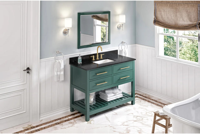 Wavecrest 48'' Forest Green Vanity, Black Granite Vanity Top, undermount rectangle bowl VKITWAV48GNBGR
