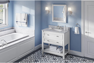 Adler 36'' White Vanity, White Carrara Marble Vanity Top, undermount rectangle bowl VKITADL36WHWCR