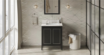 Percival 30'' Black Vanity, Calacatta Vienna Quartz Vanity Top, undermount rectangle bowl VKITPER30BKCQR