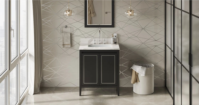 Percival 30'' Black Vanity, Calacatta Vienna Quartz Vanity Top, undermount rectangle bowl VKITPER30BKCQR
