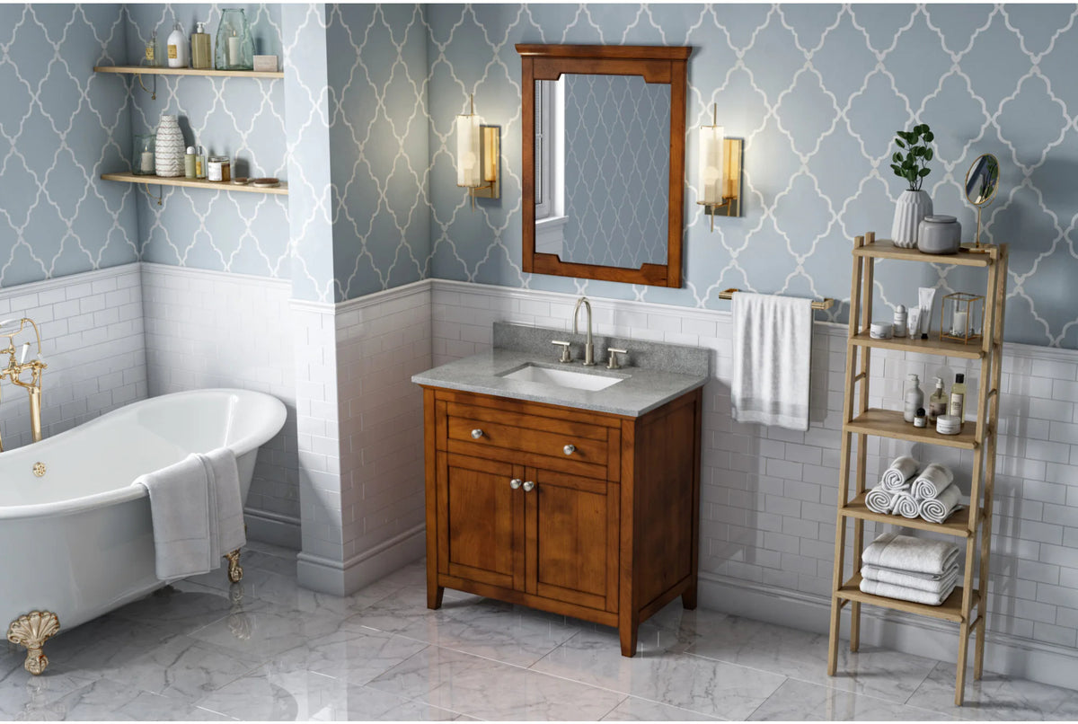 Chatham 36'' Chocolate Vanity, Steel Grey Cultured Marble Vanity Top, undermount rectangle bowl VKITCHA36CHSGR