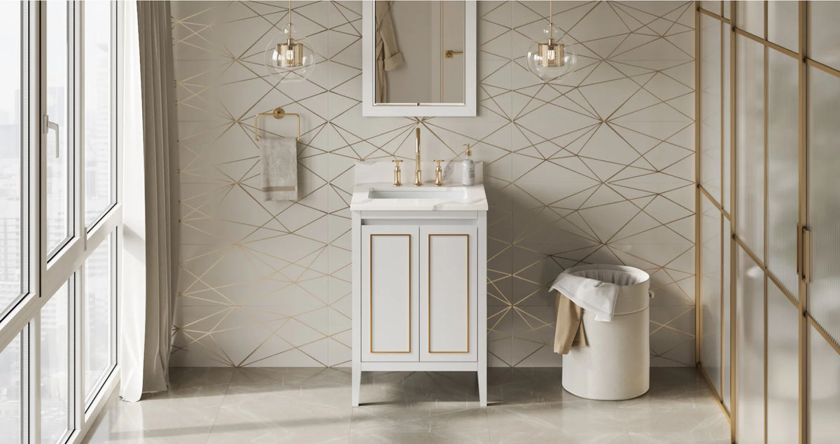 Percival 24'' White Vanity, Calacatta Vienna Quartz Vanity Top, undermount rectangle bowl VKITPER24WHCQR