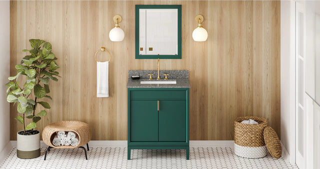 Theodora 30'' Forest Green Vanity, Boulder Cultured Marble Vanity Top, undermount rectangle bowl VKITTHE30GNBOR