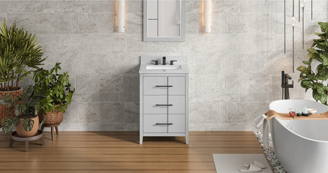 Katara 24'' Grey Vanity, White Carrara Marble Vanity Top, undermount rectangle bowl VKITKAT24GRWCR