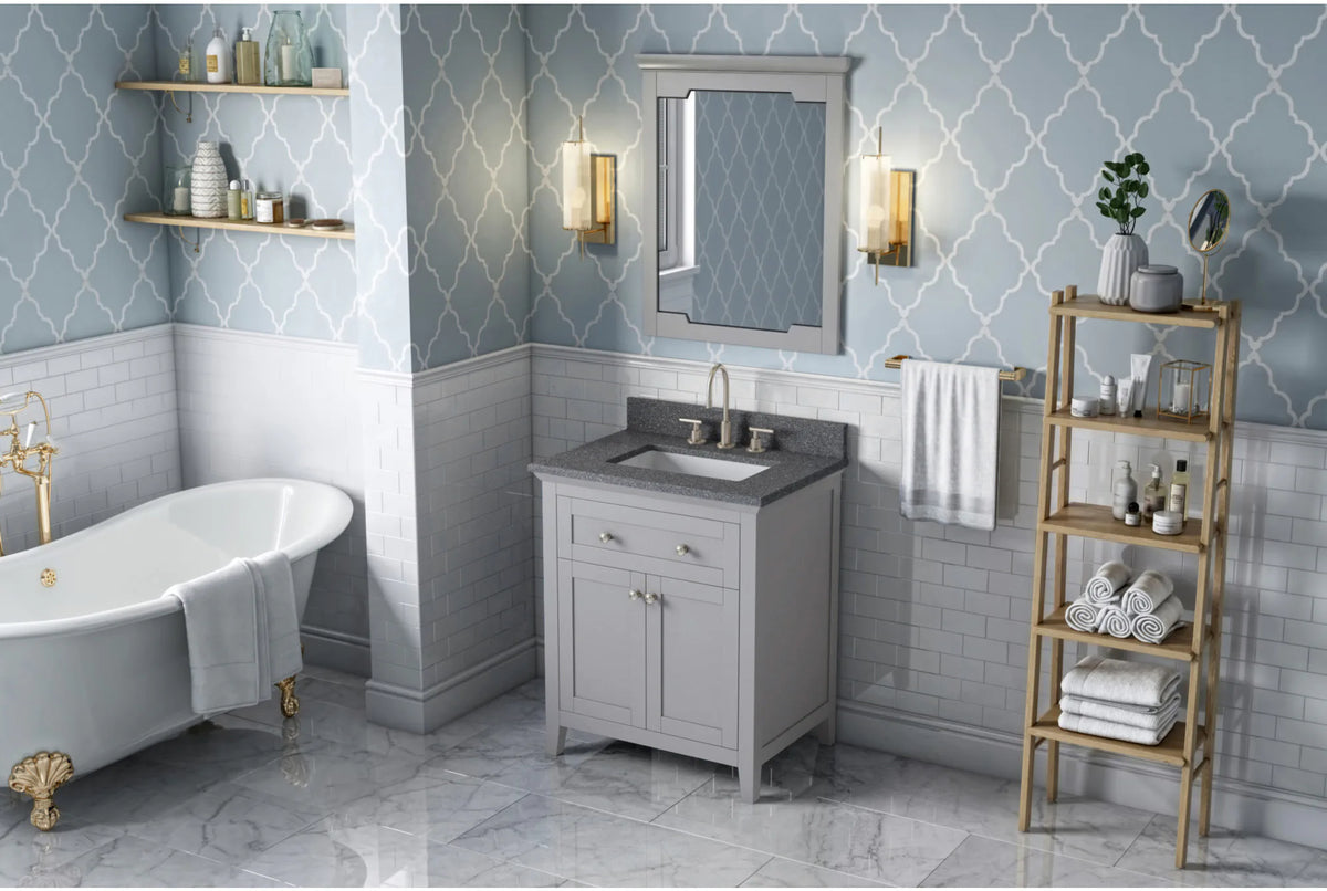 Chatham 30'' Grey Vanity, Boulder Cultured Marble Vanity Top, undermount rectangle bowl VKITCHA30GRBOR