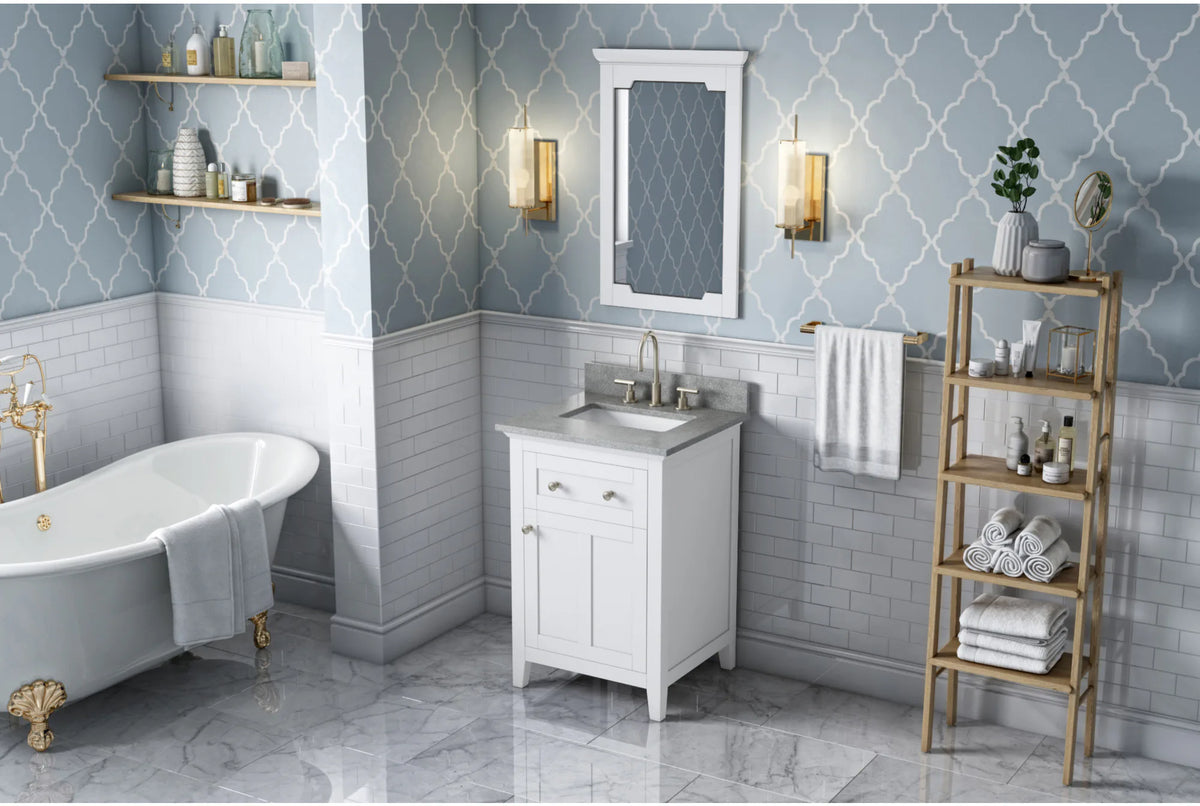 Chatham 24'' White Vanity, Steel Grey Cultured Marble Vanity Top, undermount rectangle bowl VKITCHA24WHSGR