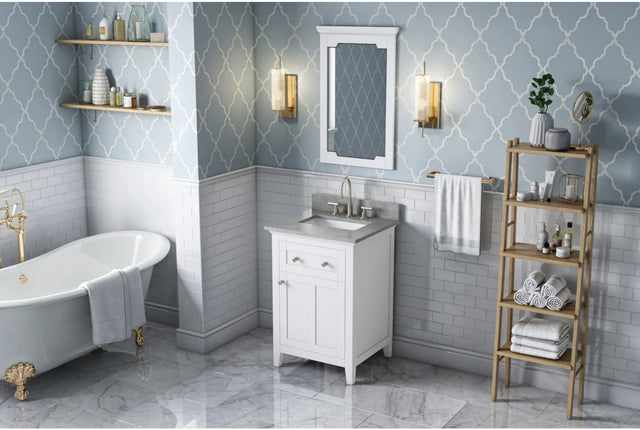 Chatham 24'' White Vanity, Steel Grey Cultured Marble Vanity Top, undermount rectangle bowl VKITCHA24WHSGR