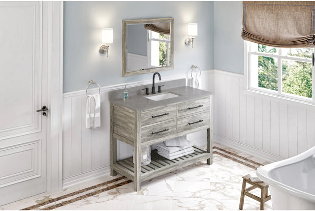 Wavecrest 48'' Weathered Grey Vanity, Steel Grey Cultured Marble Vanity Top, undermount rectangle bowl VKITWAV48WGSGR