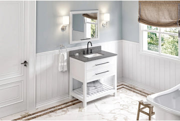 Wavecrest 36'' White Vanity, Boulder Cultured Marble Vanity Top, undermount rectangle bowl VKITWAV36WHBOR