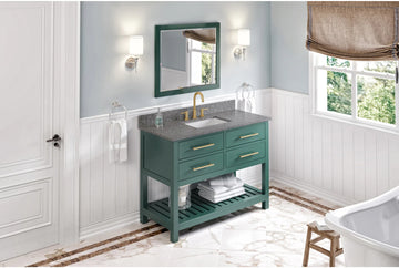 Wavecrest 48'' Forest Green Vanity, Boulder Cultured Marble Vanity Top, undermount rectangle bowl VKITWAV48GNBOR