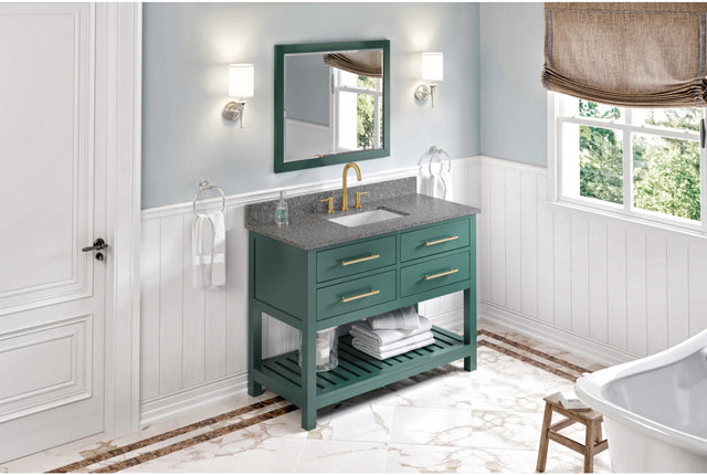 Wavecrest 48'' Forest Green Vanity, Boulder Cultured Marble Vanity Top, undermount rectangle bowl VKITWAV48GNBOR