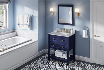 Adler 30'' Hale Blue Vanity, White Carrara Marble Vanity Top, undermount rectangle bowl VKITADL30BLWCR