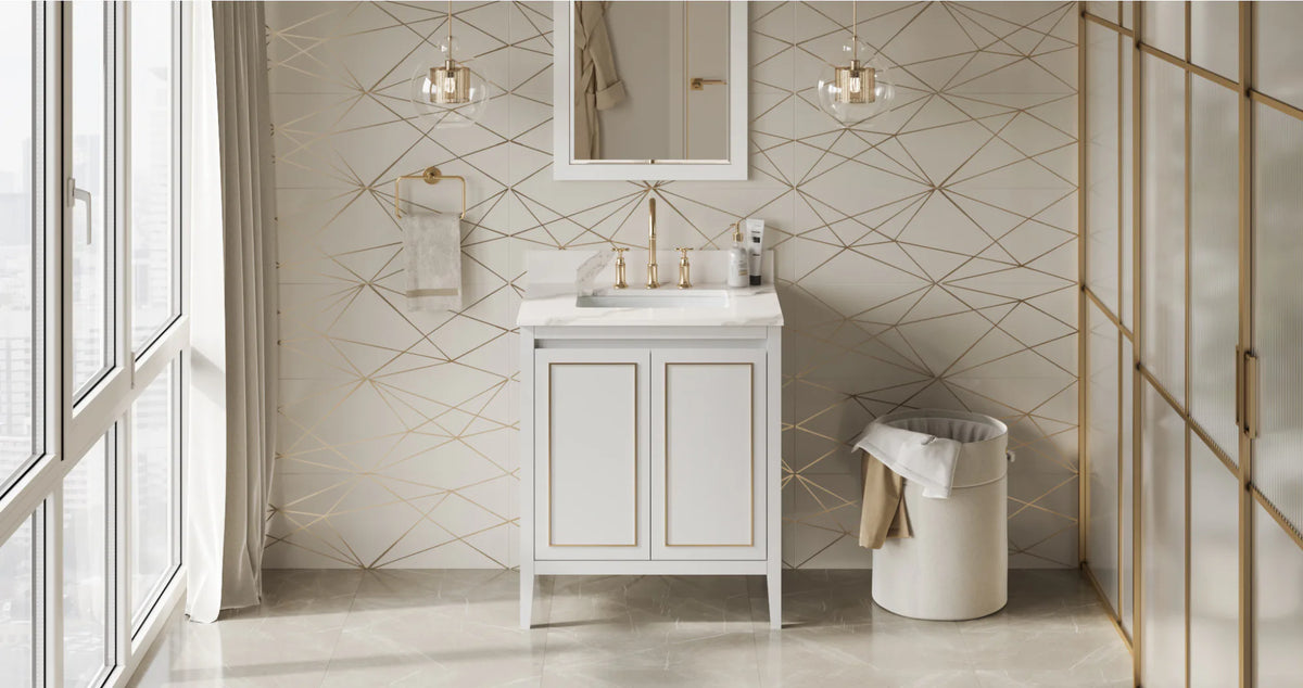 Percival 30'' White Vanity, Calacatta Vienna Quartz Vanity Top, undermount rectangle bowl VKITPER30WHCQR