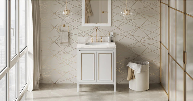 Percival 30'' White Vanity, Calacatta Vienna Quartz Vanity Top, undermount rectangle bowl VKITPER30WHCQR