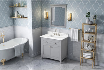 Chatham 36'' Grey Vanity, Calacatta Vienna Quartz Vanity Top, undermount rectangle bowl VKITCHA36GRCQR
