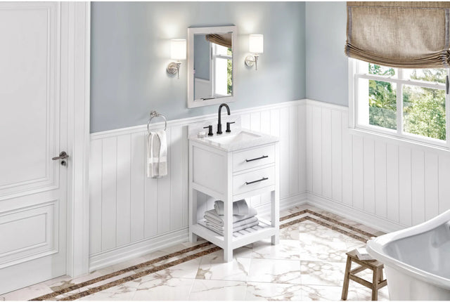 Wavecrest 24'' White Vanity, White Carrara Marble Vanity Top, undermount rectangle bowl VKITWAV24WHWCR