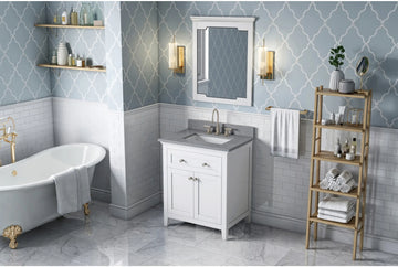 Chatham 30'' White Vanity, Steel Grey Cultured Marble Vanity Top, undermount rectangle bowl VKITCHA30WHSGR