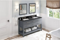 Wavecrest 60'' Grey Vanity, double bowl, Black Granite Vanity Top, two undermount rectangle bowls VKITWAV60GRBGR