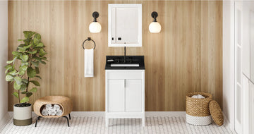 Theodora 24'' White Vanity, Black Granite Vanity Top, undermount rectangle bowl VKITTHE24WHBGR