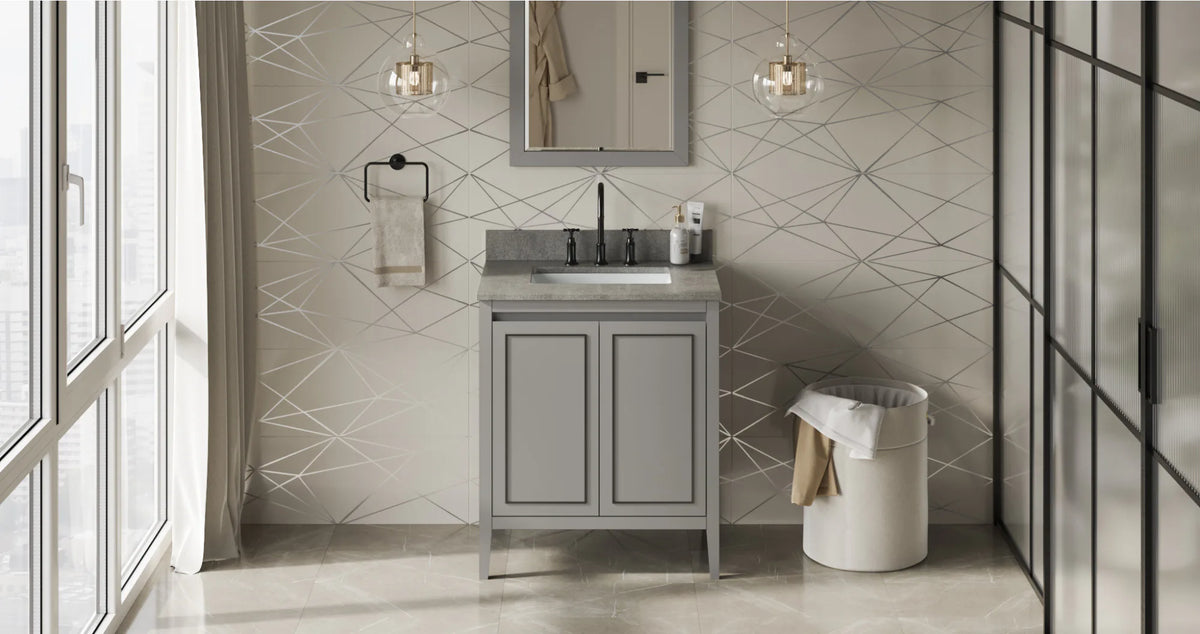 Percival 30'' Grey Vanity, Steel Grey Cultured Marble Vanity Top, undermount rectangle bowl VKITPER30GRSGR