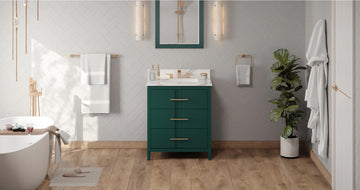 Katara 30'' Forest Green Vanity, Calacatta Vienna Quartz Vanity Top, undermount rectangle bowl VKITKAT30GNCQR