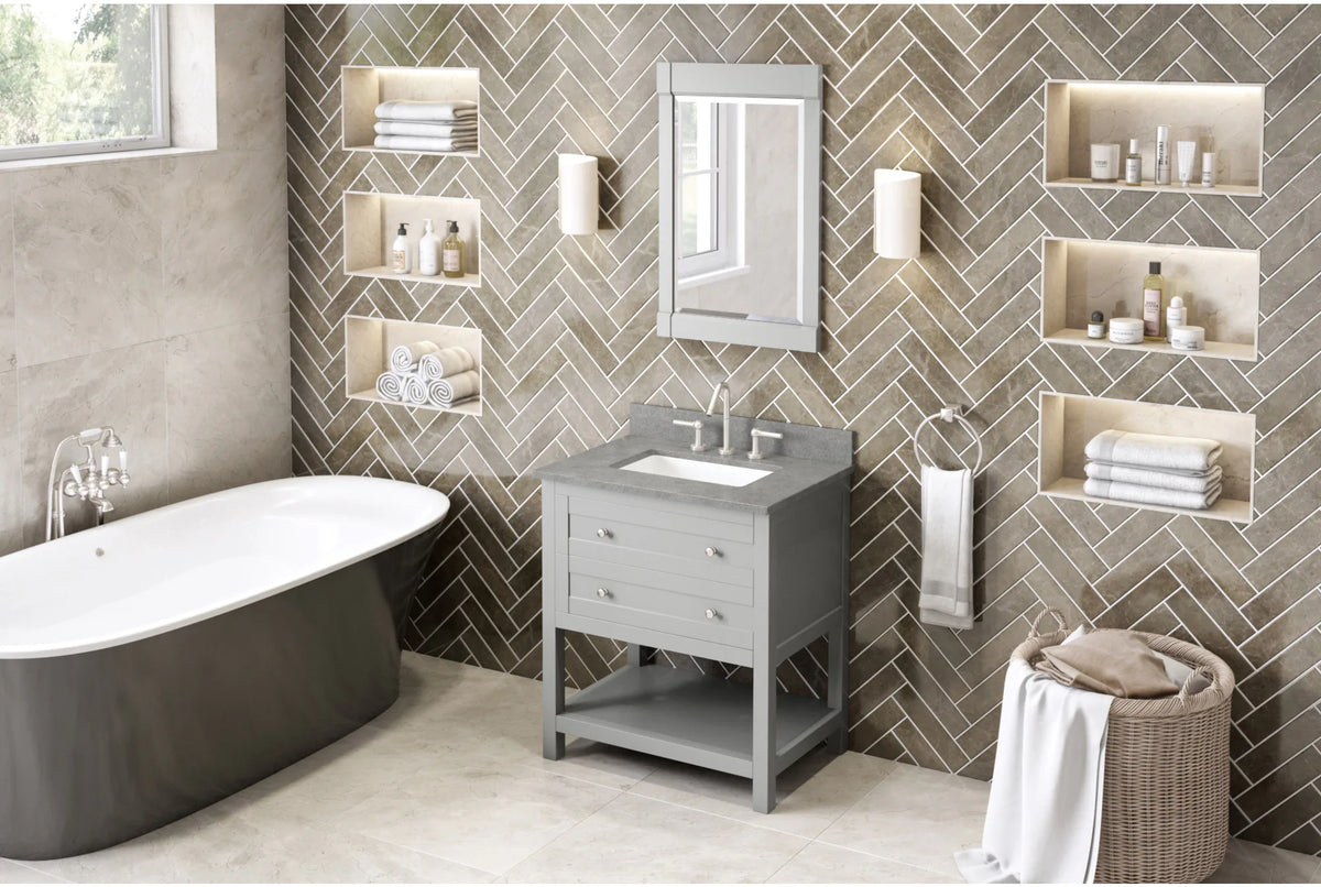 Astoria 30'' Grey Vanity, Steel Grey Cultured Marble Vanity Top, undermount rectangle bowl VKITAST30GRSGR