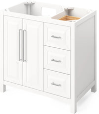 Cade 36'' White Vanity, left offset, Boulder Vanity Cultured Marble Vanity Top, undermount rectangle bowl VKITCAD36WHBOR
