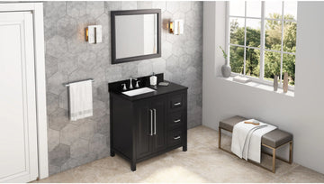 Cade 36'' Black Vanity, left offset, Black Granite Vanity Top, undermount rectangle bowl VKITCAD36BKBGR