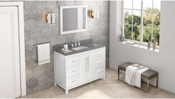 Cade 48'' White Vanity, Boulder Cultured Marble Vanity Top, undermount rectangle bowl VKITCAD48WHBOR