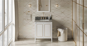 Percival 30'' White Vanity, Boulder Cultured Marble Vanity Top, undermount rectangle bowl VKITPER30WHBOR