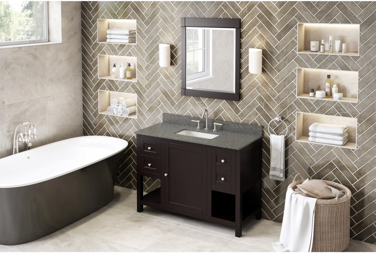 Astoria 48'' Espresso Vanity, Boulder Cultured Marble Vanity Top, undermount rectangle bowl VKITAST48ESBOR