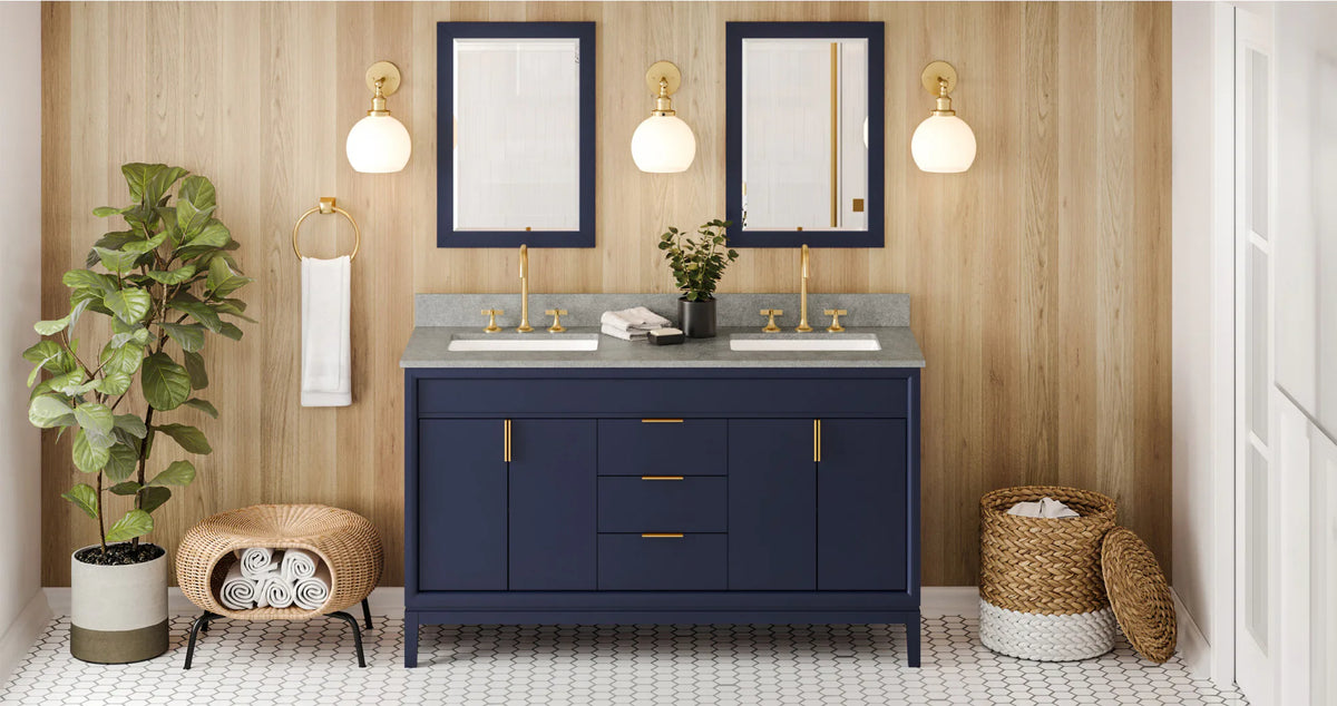 Theodora 60'' Hale Blue Vanity, double bowl, Steel Grey Cultured Marble Vanity Top, two undermount rectangle bowls VKITTHE60BLSGR