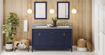 Theodora 60'' Hale Blue Vanity, double bowl, Steel Grey Cultured Marble Vanity Top, two undermount rectangle bowls VKITTHE60BLSGR
