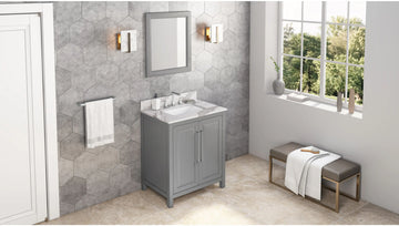 Cade 30'' Grey Vanity, Calacatta Vienna Quartz Vanity Top, undermount rectangle bowl VKITCAD30GRCQR
